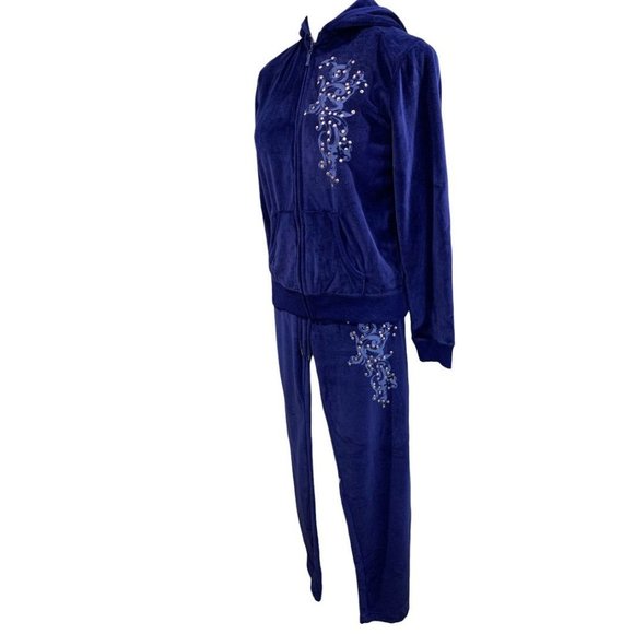 Small Soho Lady Two Piece Purple Velour Sweat Suit Track Y2K New - Picture 4 of 9